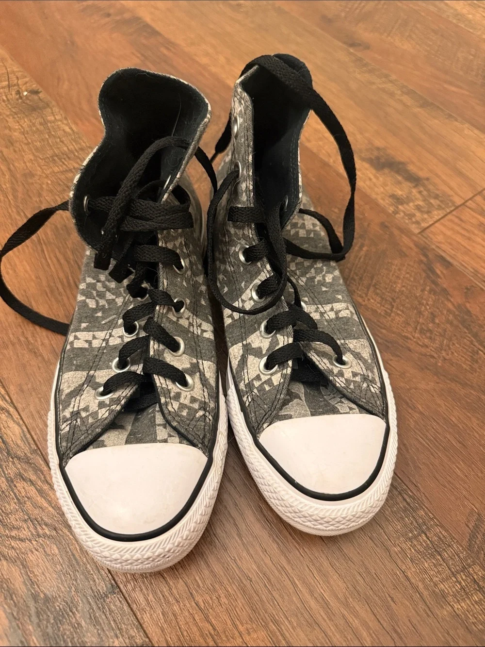 Converse High Top Sneakers in Black and White Geometric Print